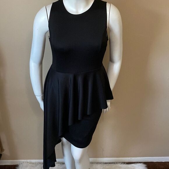 NWT Asymmetrical/Peplum Bodycon Midi Dress -Black - Picture 1 of 10